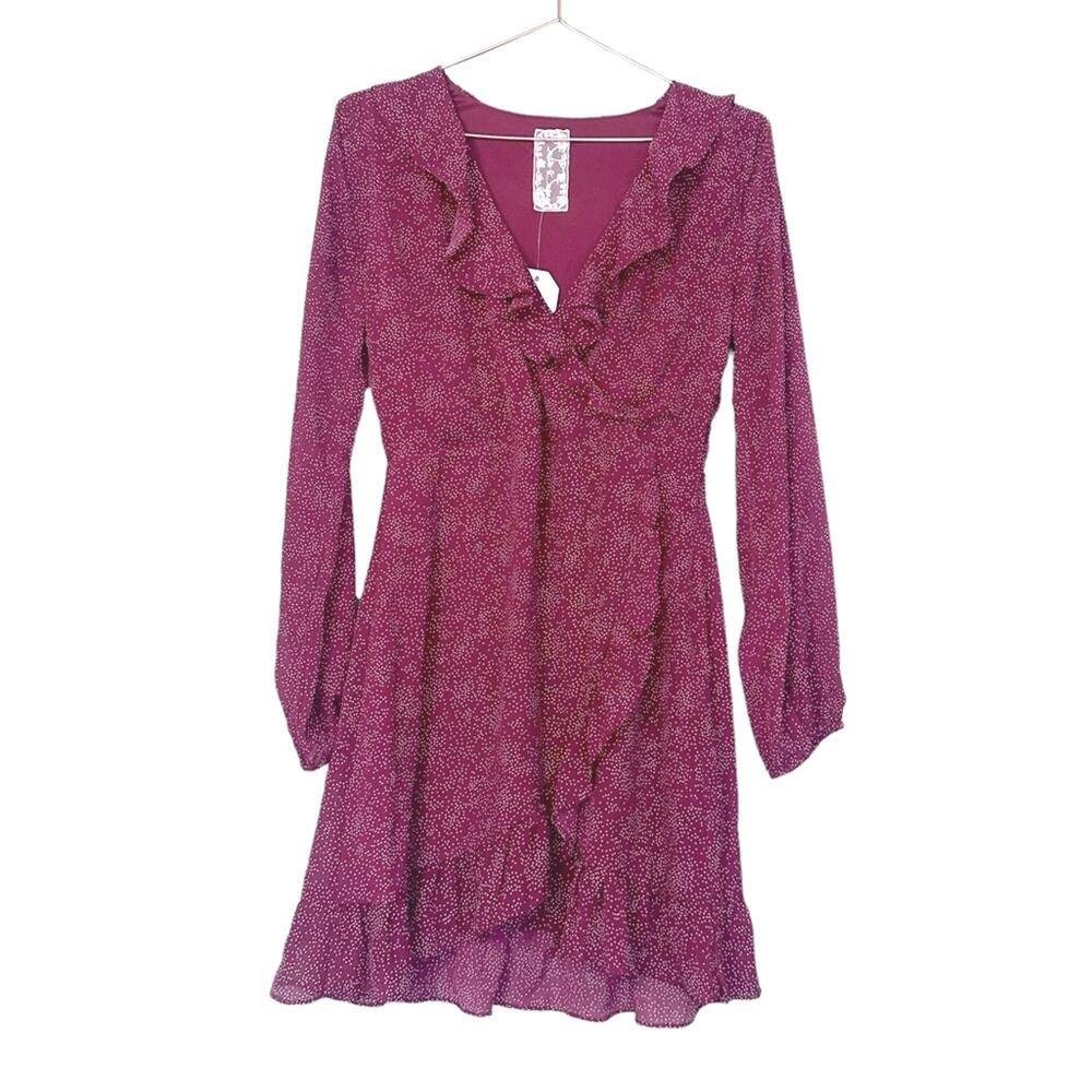 Sadie & Sage Red Printed Ruffle Faux Wrap Dress - Small